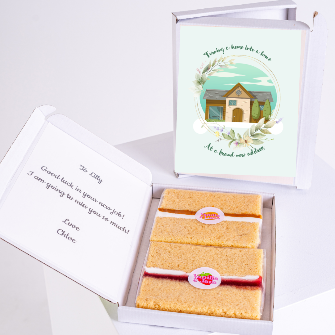 New job gift box with cake and card