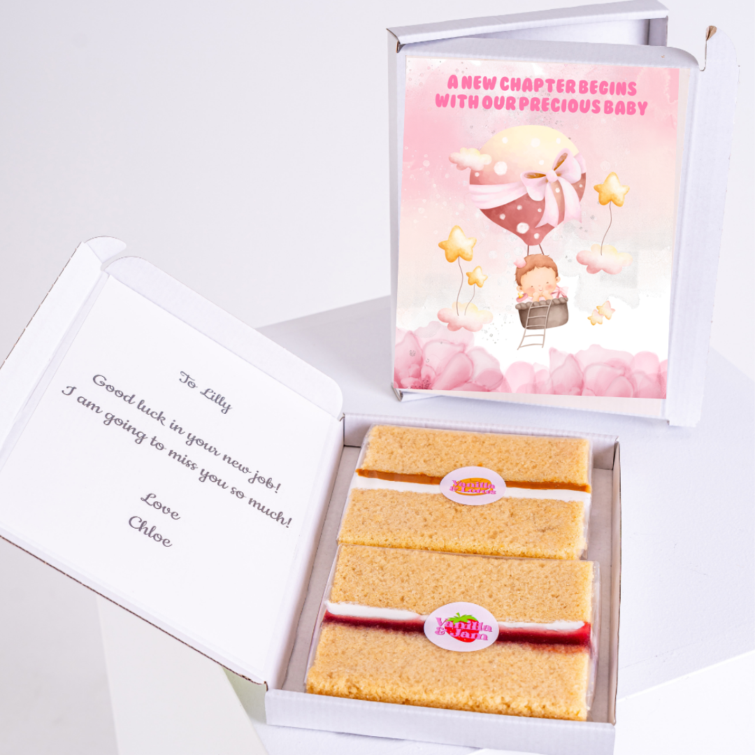 Baby gift box with cake and card for Lilly