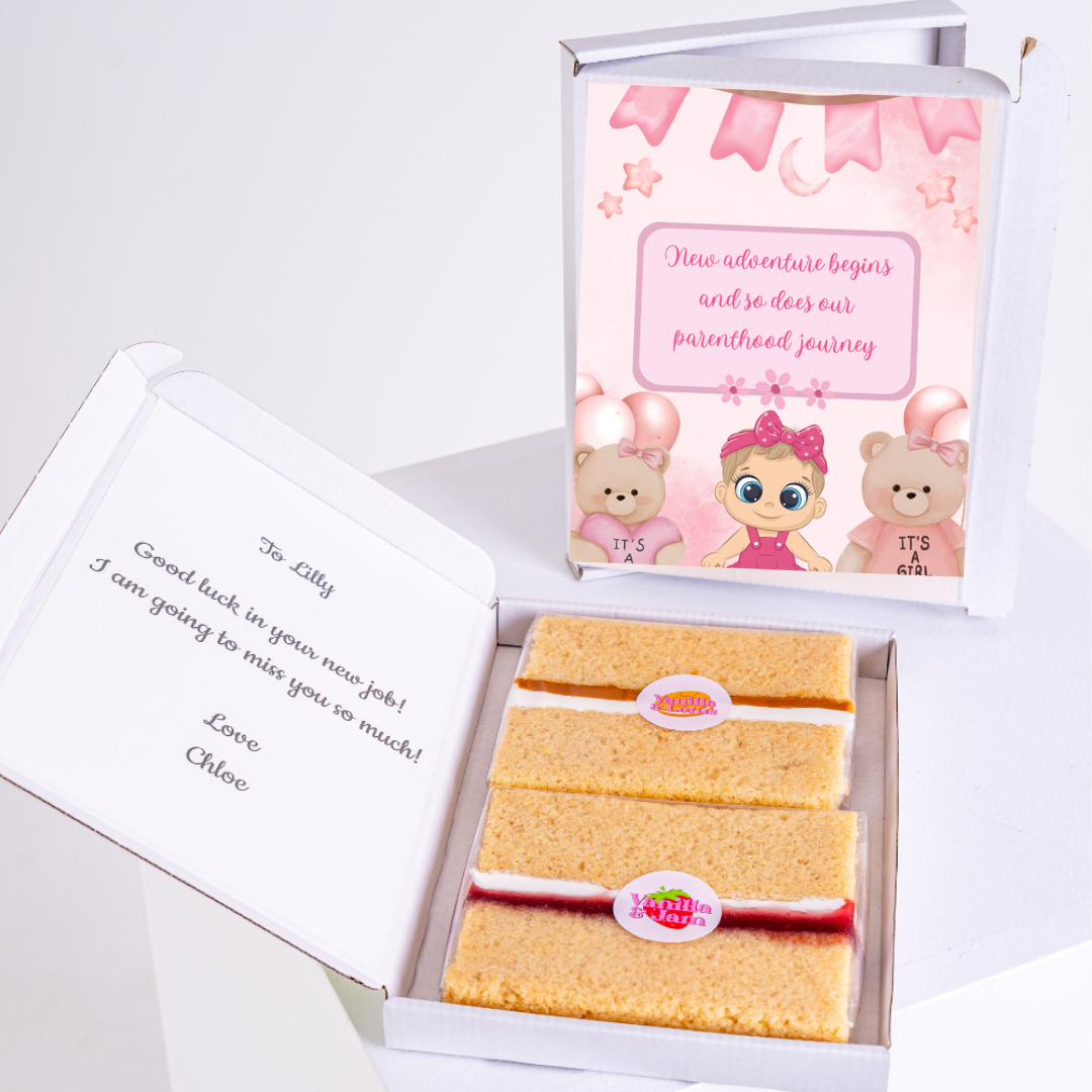 Gift box for Lilly with cake and new job wishes