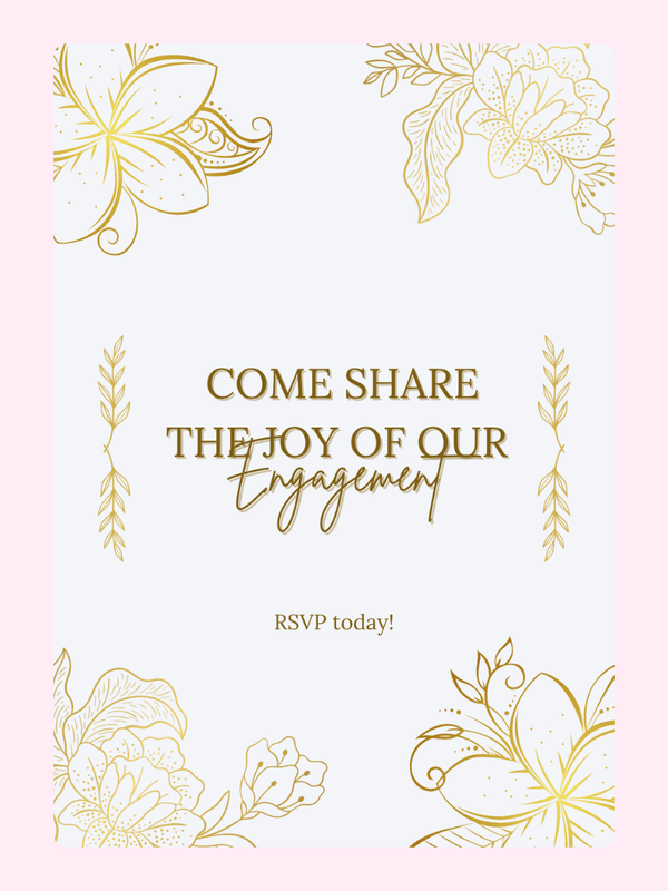 Engagement announcement with gold floral design.