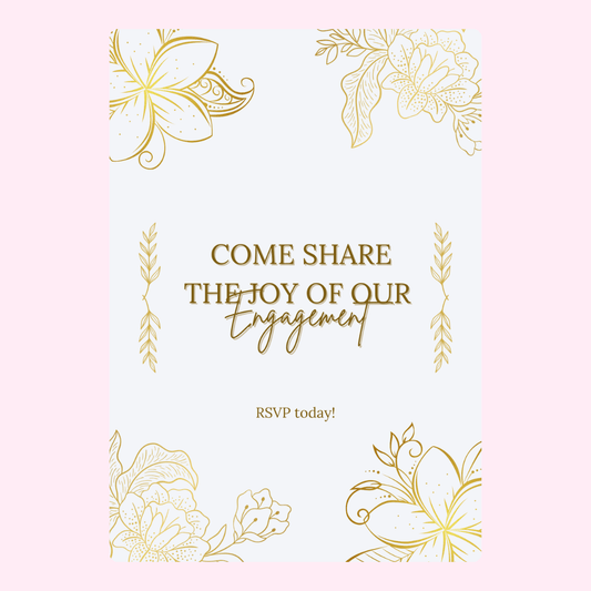 Engagement announcement with gold floral design.