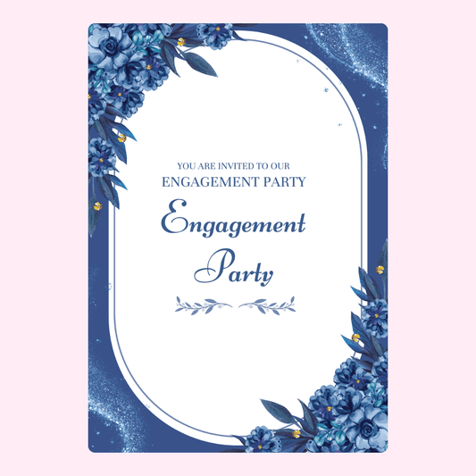 Engagement party invitation with blue floral design