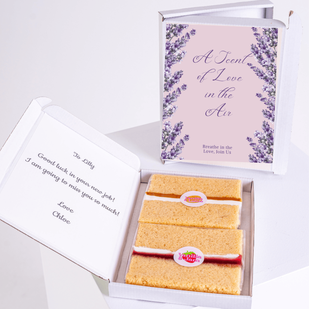 Cake gift box for Lilly, with lavender scent card, from Chloe.