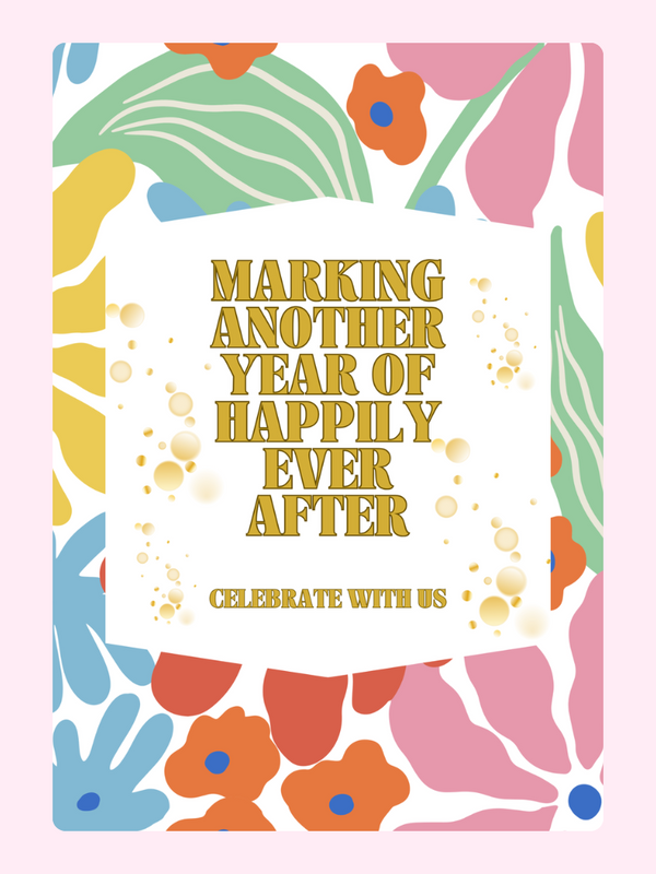 Happily Ever After announcement card with floral design
