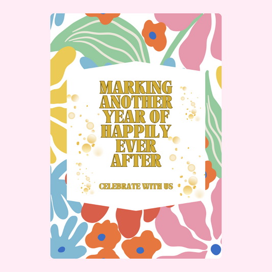 Happily Ever After announcement card with floral design