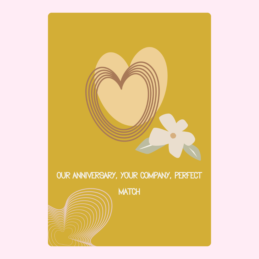 Anniversary card design with hearts and flower.