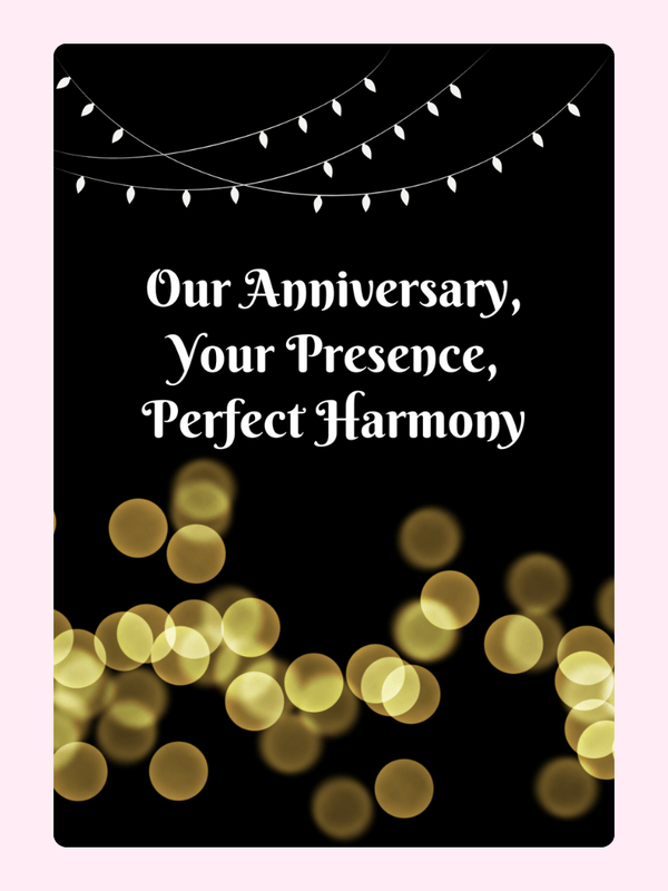 Anniversary card with bokeh lights, Our Anniversary, Your Presence...
