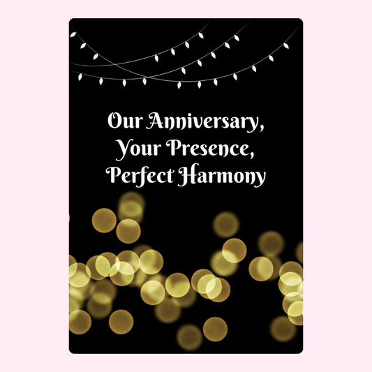 Anniversary card with bokeh lights, Our Anniversary, Your Presence...