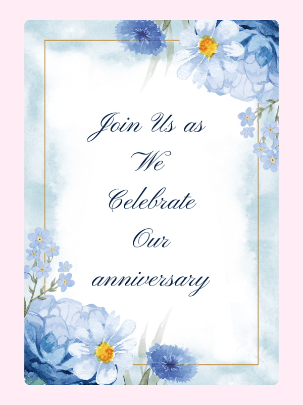 Anniversary invitation with blue floral design