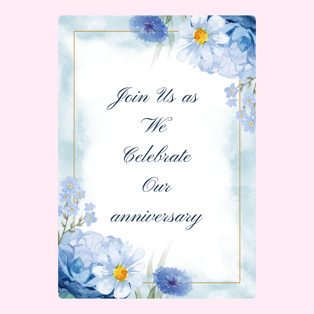 Anniversary invitation with blue floral design
