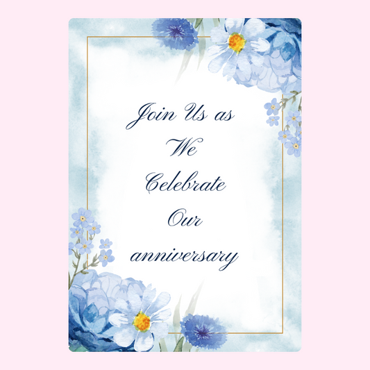 Anniversary invitation with blue floral design