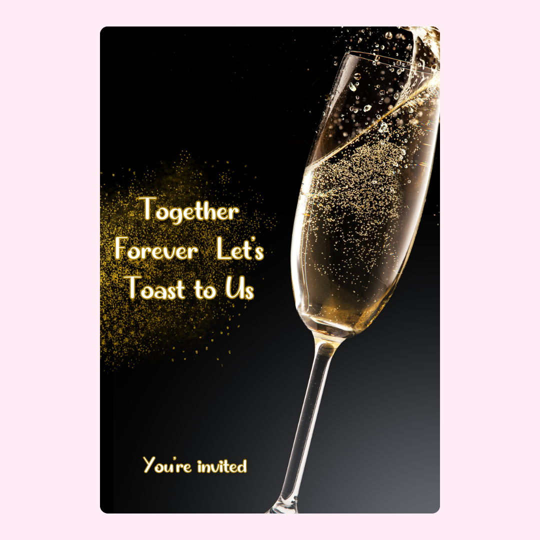 Wedding invitation with champagne toast.