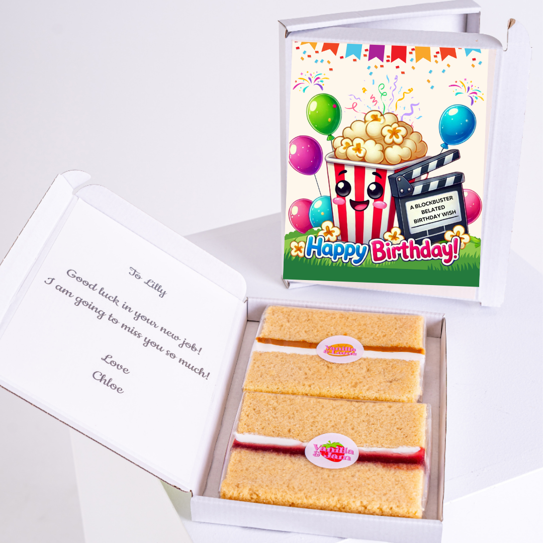 Birthday cake gift box for Lilly, with Happy Birthday card and well wishes.