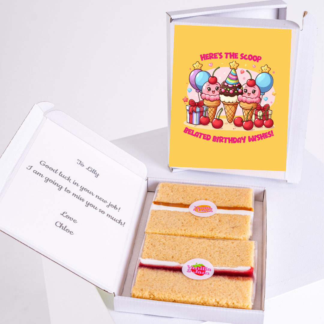 Belated birthday cake gift box Here's the Scoop - Nov 29 design