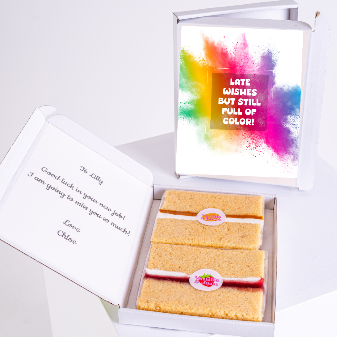 Cake box with Late Wishes card and note to Lilly from Chloe.