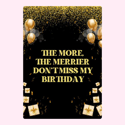 Birthday party invitation with balloons and gifts