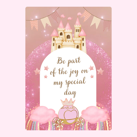 Princess party invitation with castle and carriage