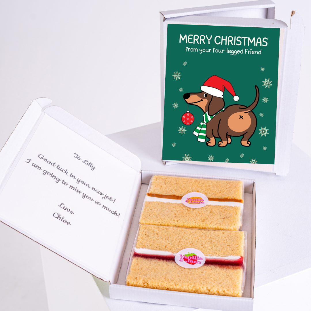 Christmas cake gift from dog, Merry Christmas card.