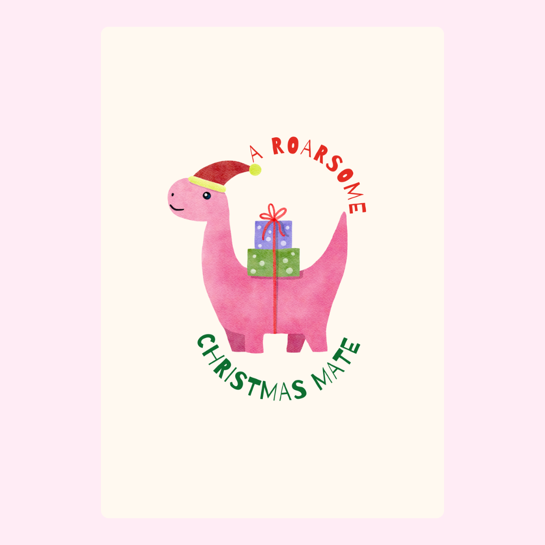 Pink dino Roarsome Christmas Mate design