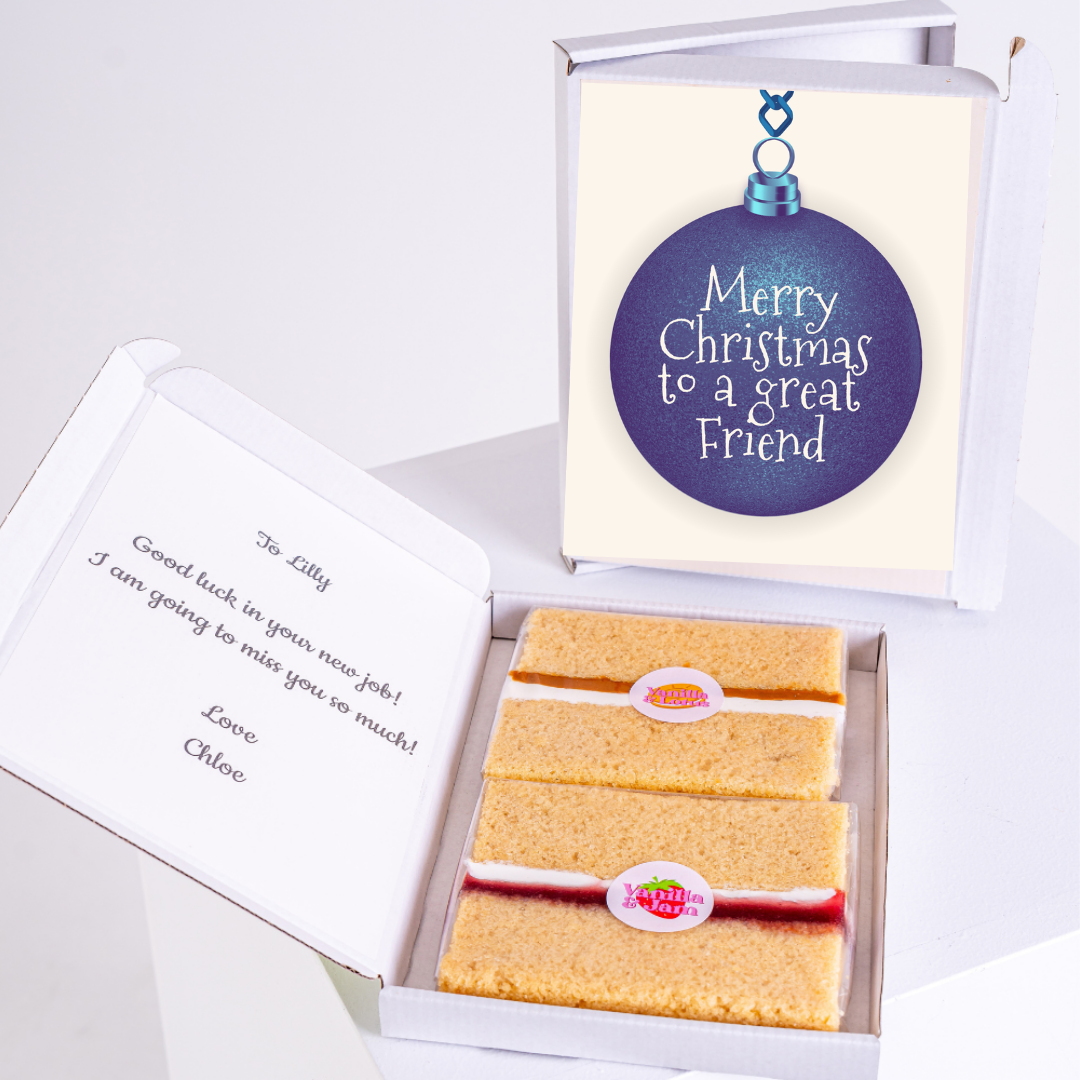 Christmas gift box with cake and card to Lilly
