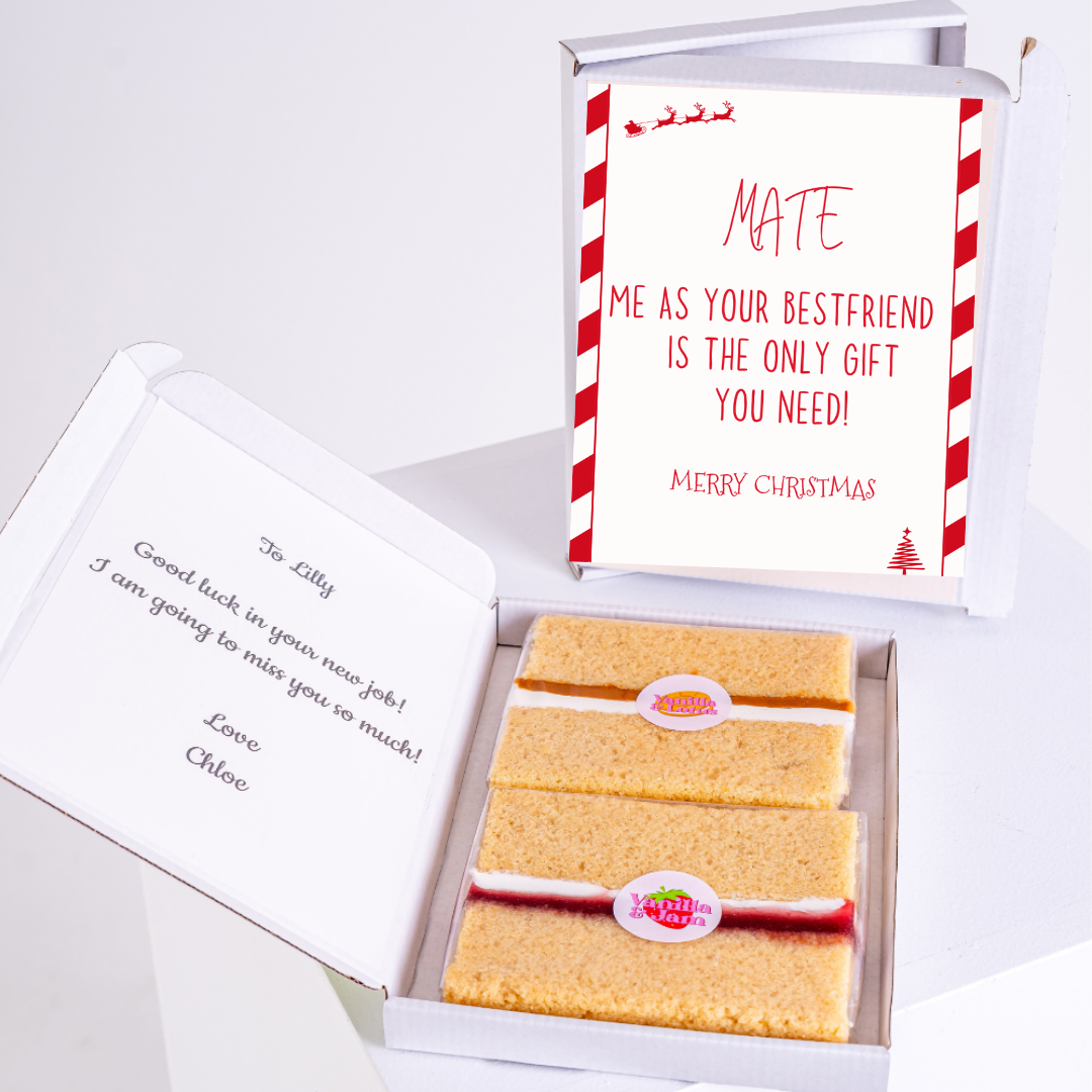 Christmas gift box with cake and card for Lilly.