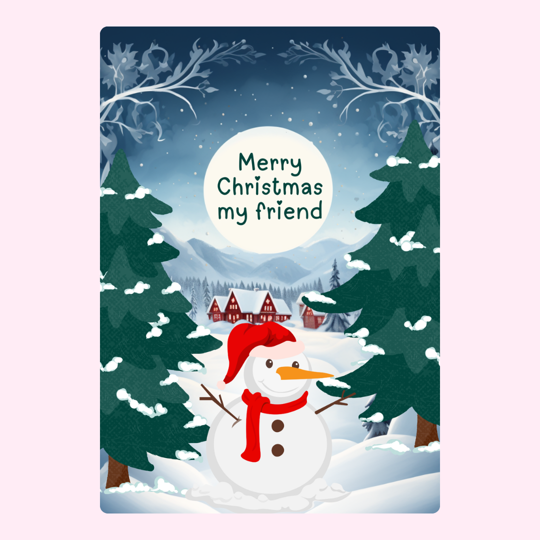 Christmas card with snowman and message