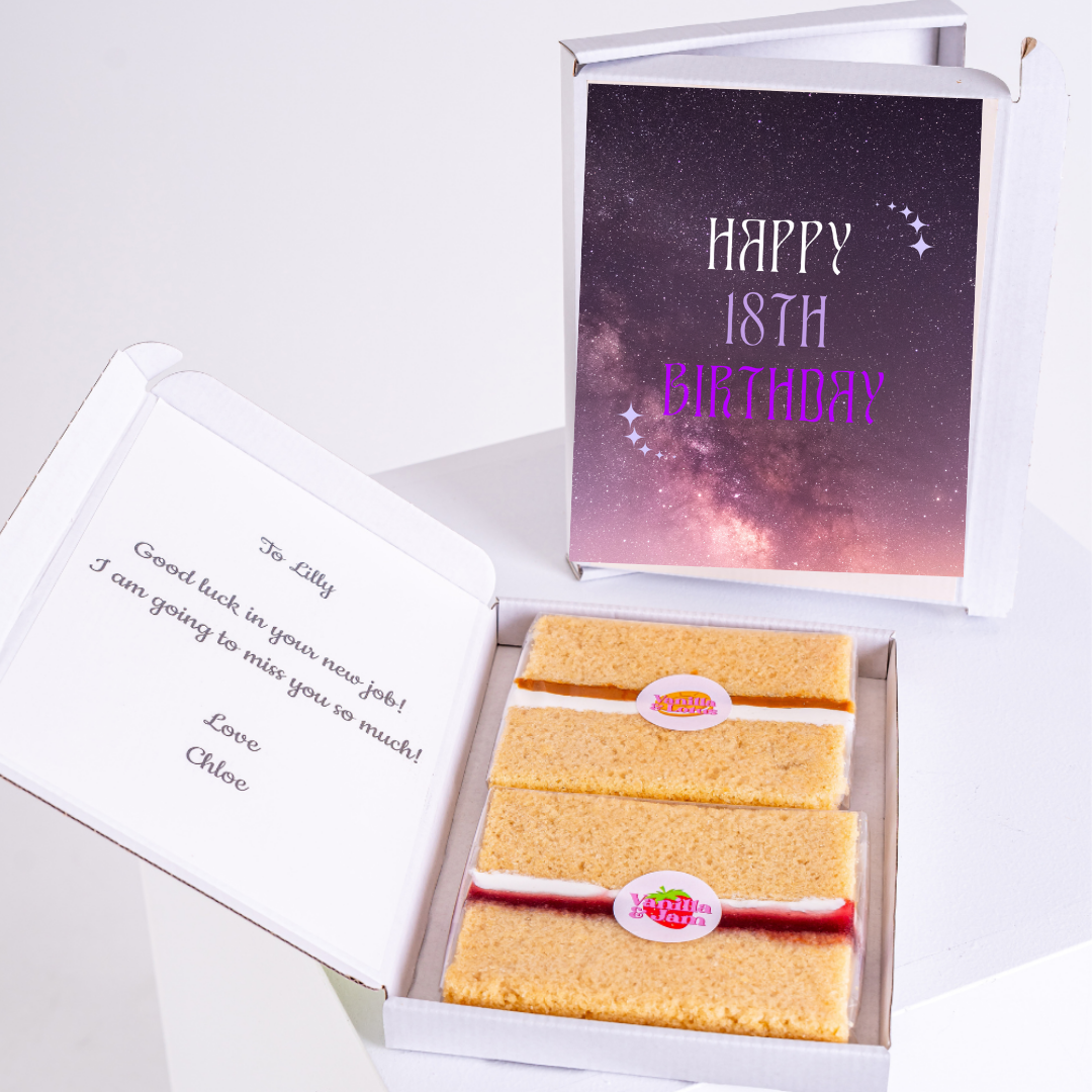Happy 18th birthday cake gift box with note, Good luck Lilly