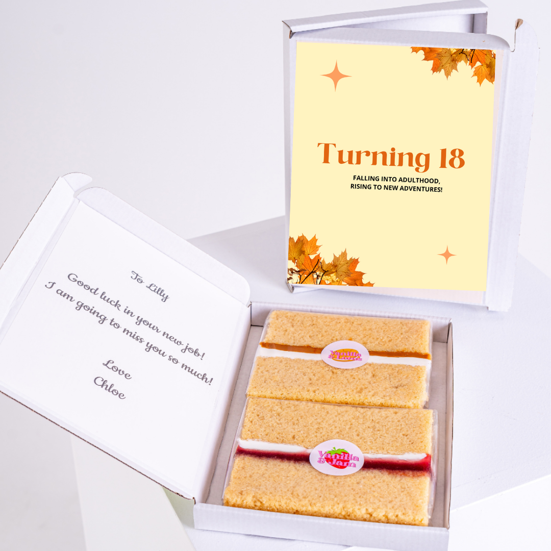 Turning 18 birthday cake gift box, message for Lilly