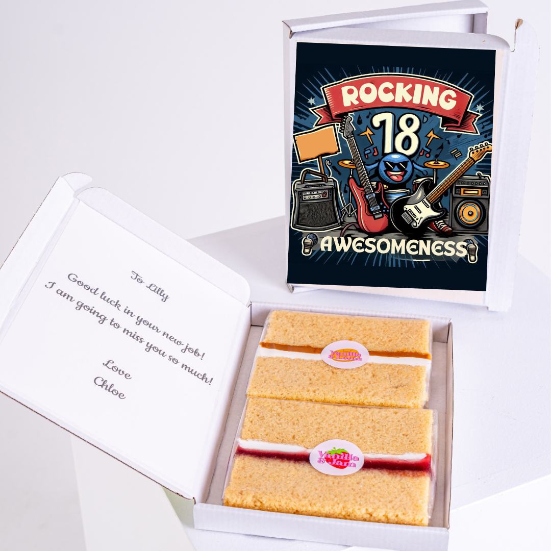 18th birthday cake with Rocking 18 design and message to Lilly