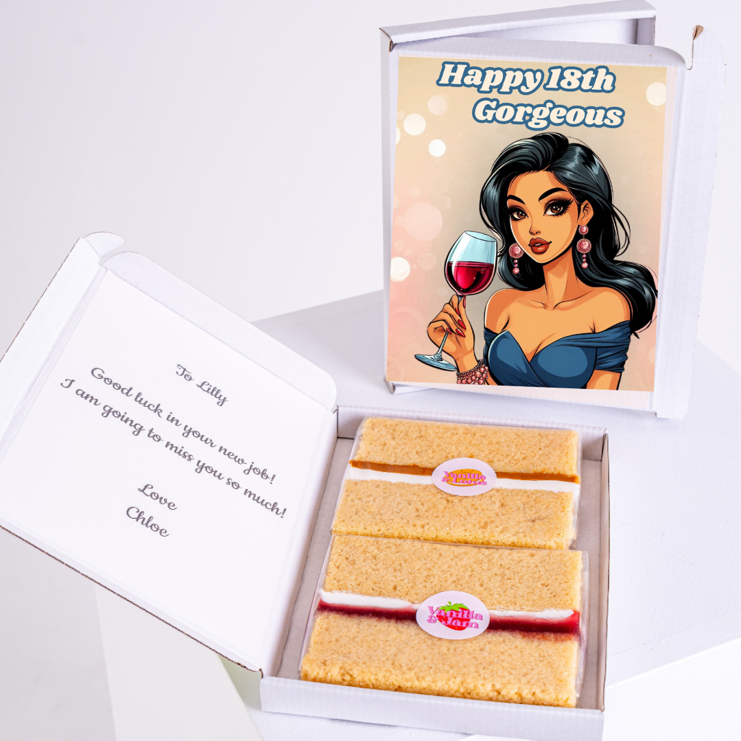 18th birthday gift box with cake and card for Lilly