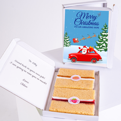 Christmas gift box with cake and card for an amazing son.