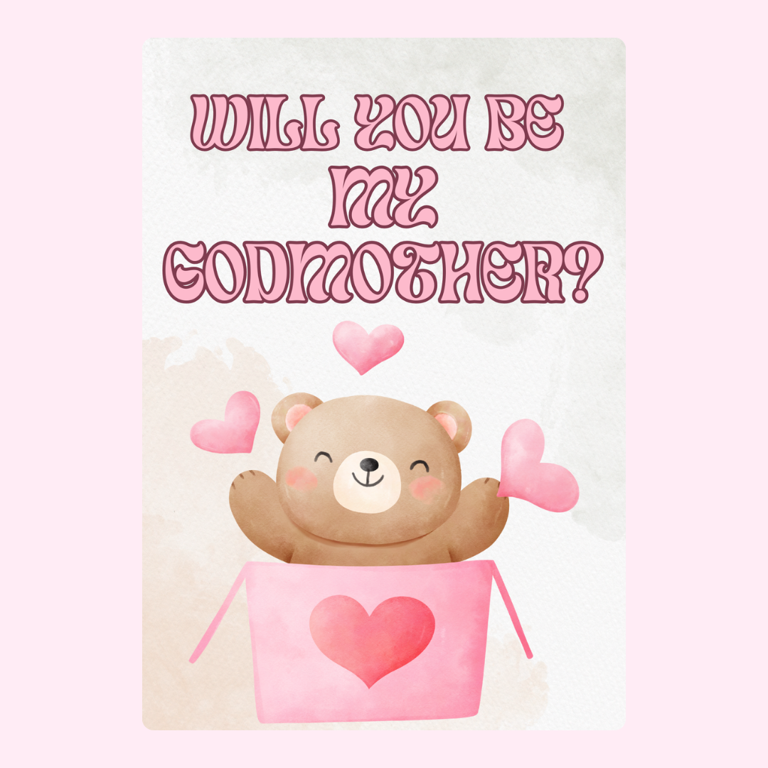 Godmother proposal card with teddy bear