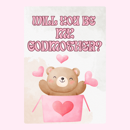 Godmother proposal card with teddy bear