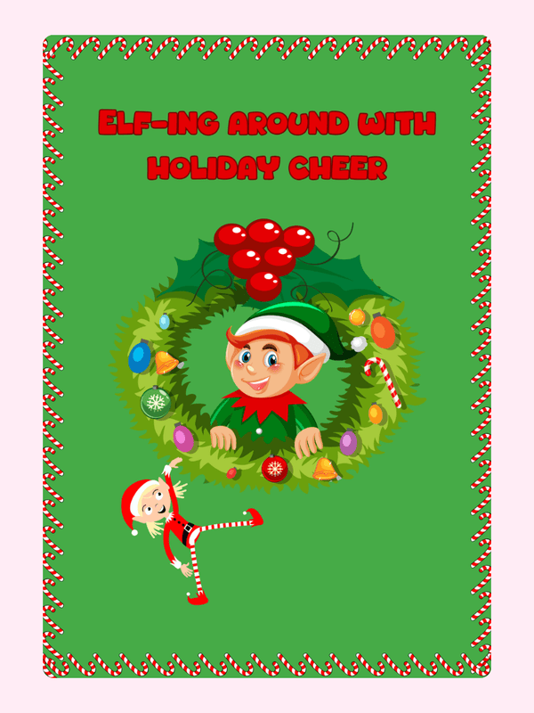 Holiday elf card with wreath and cheer