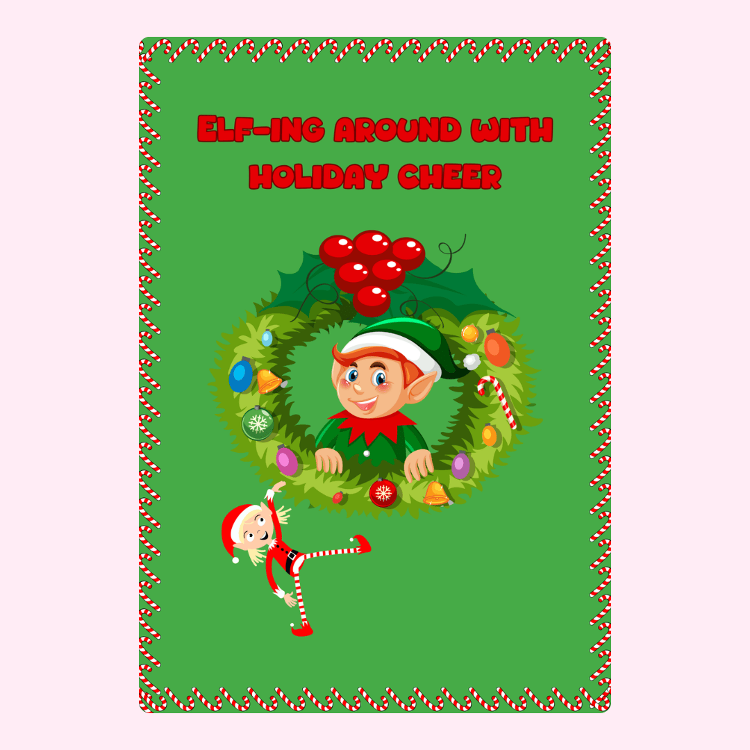 Holiday elf card with wreath and cheer
