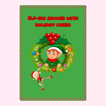 Holiday elf card with wreath and cheer
