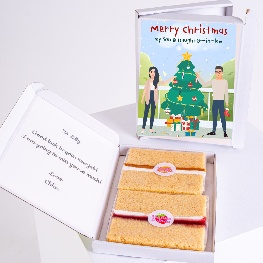 Christmas gift box for Lilly with cake and well wishes.