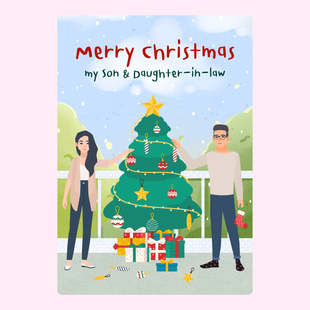 Christmas card for son and daughter-in-law with tree.