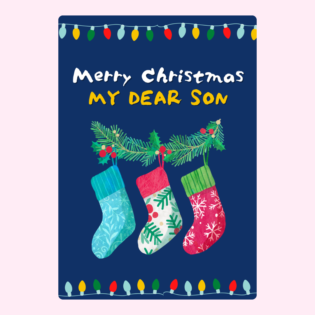 Christmas card for son with stockings