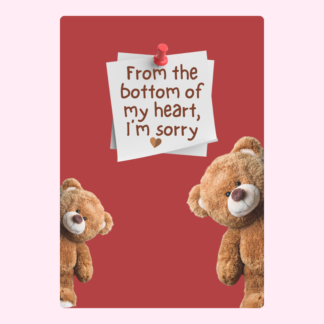 Apology card with teddy bears, From the bottom of my heart, I'm sorry