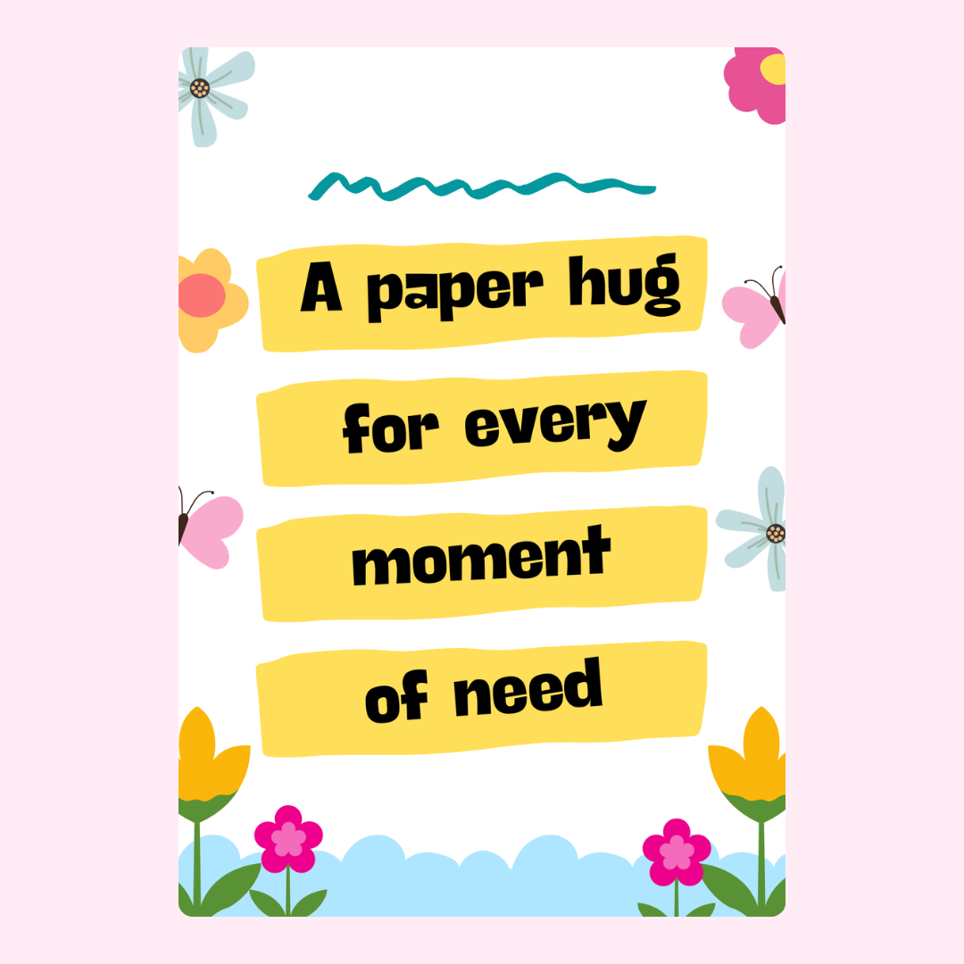 Paper hug design with floral border.