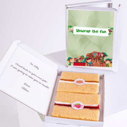 Cake gift box Unwrap the fun for Lilly, farewell message.