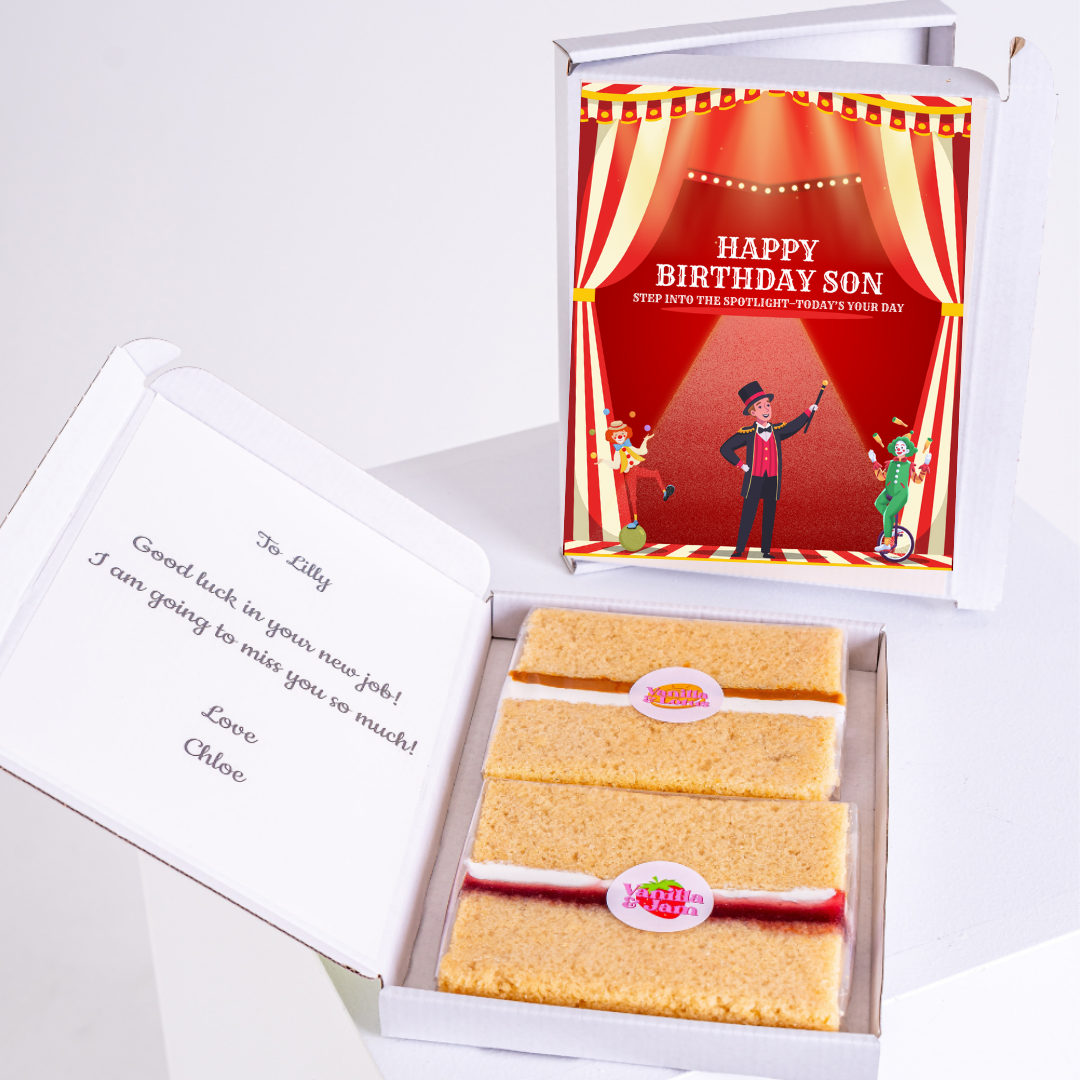 Birthday cake gift for Lilly, with circus-themed card.