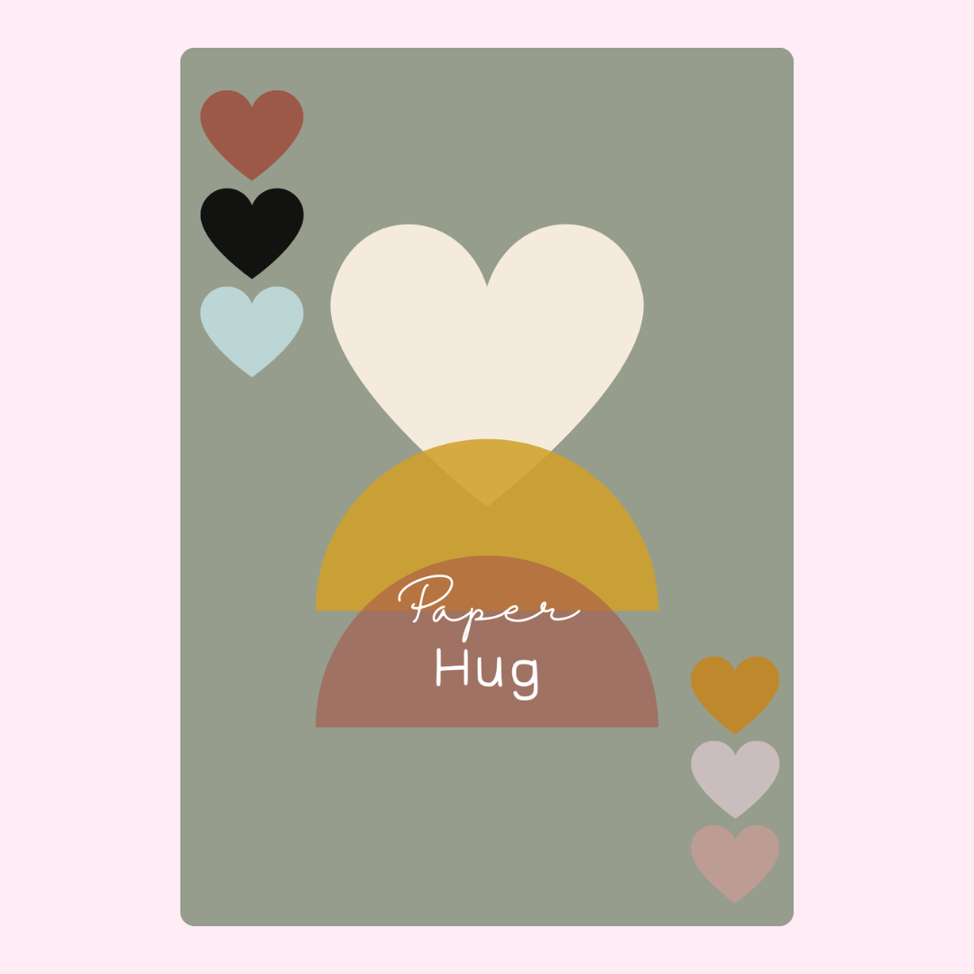 Paper Hug design with hearts and geometric shapes.