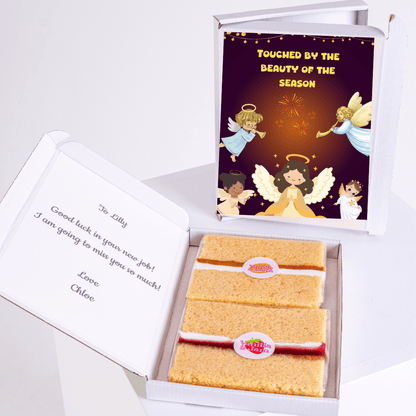 Farewell gift box for Lilly with cake and seasonal card.