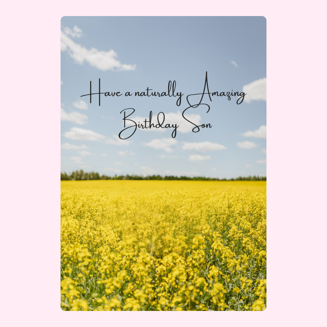 Birthday card for son with yellow flowers and blue sky