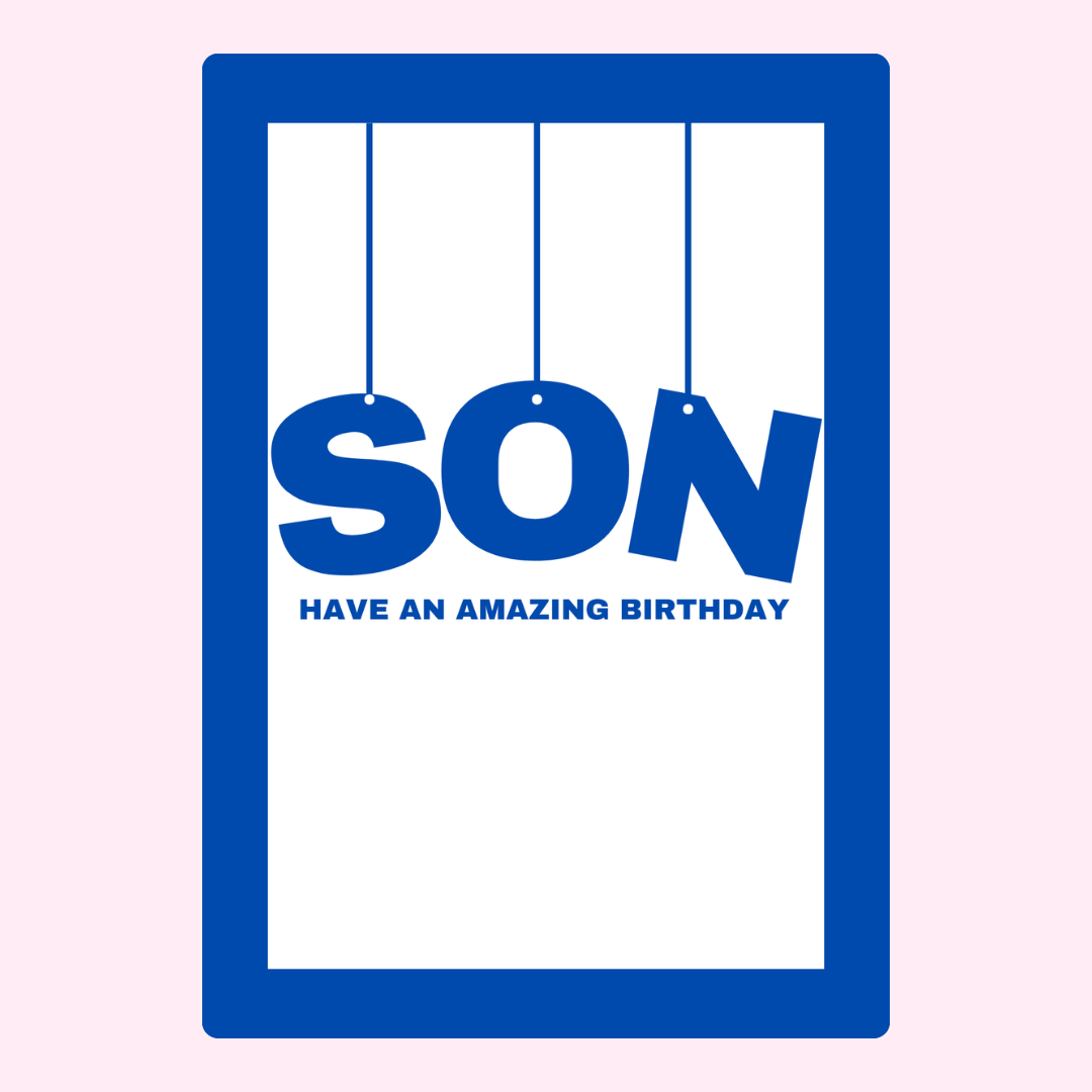 Birthday card for son with blue frame and text