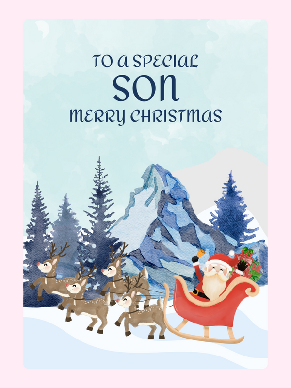 Christmas card for son with Santa and reindeer.