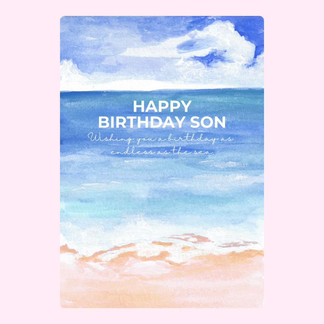 Birthday card for son with watercolor ocean background