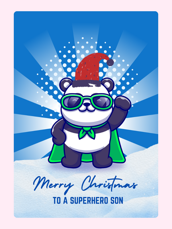 Superhero panda with Merry Christmas message